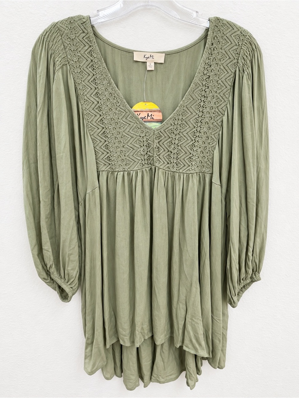 Kori America Olive Crochet-Yoke V-Neck Tunic